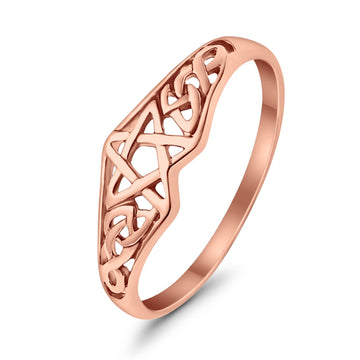 925 Sterling Silver Rose Tone Pentagram Star Celtic Filigree Design Ring Wholesale